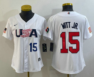 Womens USA Baseball #15 Bobby Witt Jr Number 2023 White World Classic Replica Stitched Jersey,We sell and wholesale Womens USA Baseball #15 Bobby Witt Jr Number 2023 White World Classic Replica Stitched Jersey on line form chian!
